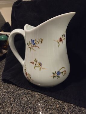 White Floral Porcelain Pitcher with Blue and Pink Flowers By Cordon Bleu